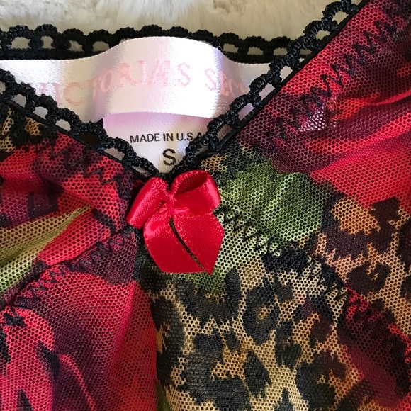RARE SET Victoria’s‎ Secret Y2K Red Rose Animal Print Mesh Cami/Panty 2pc NWOT - Picture 5 of 10